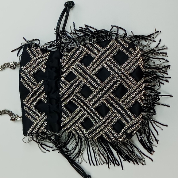 Les Petits Joueurs Crystal Beaded Sac With Removable Chain Satin/Leather - Picture 10 of 12